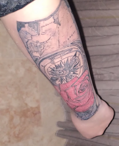 Map compass and rose leg tattoo Devil Tattoo Lahore