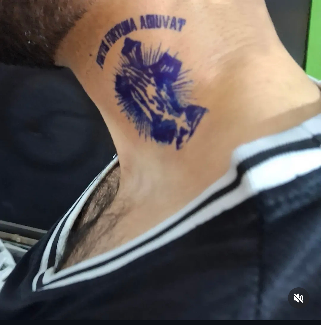 Latin script cross neck tattoo by Devil Art Studio Lahore