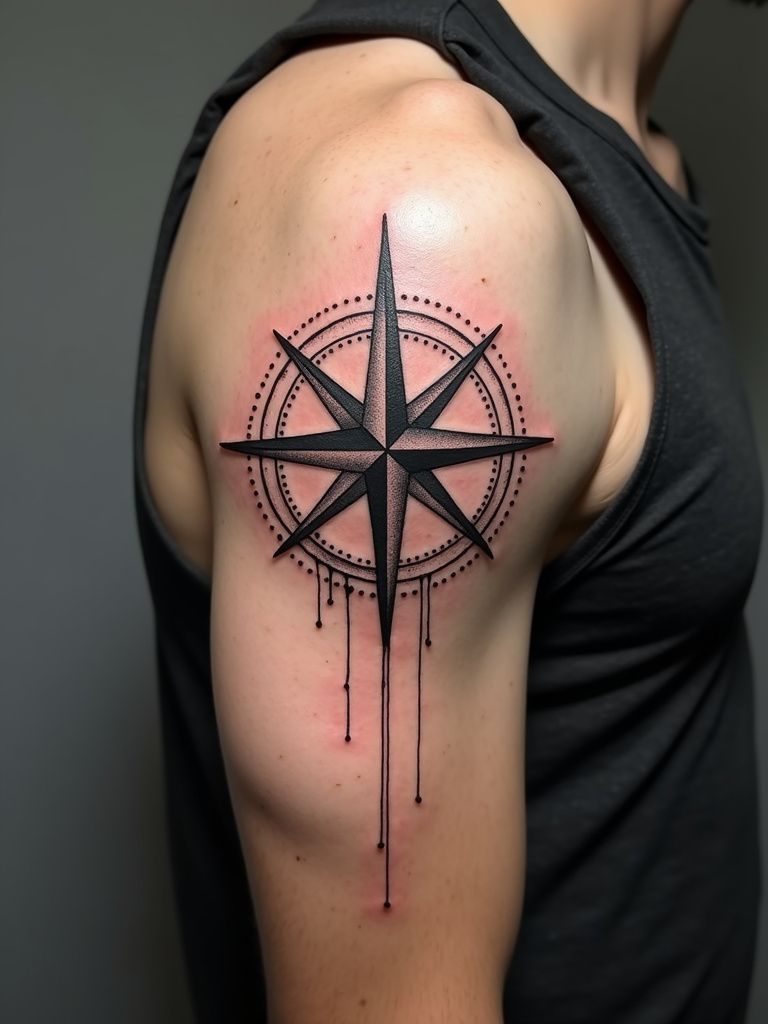 Nautical star and compass tattoo with dotwork by Devil Art Studio Lahore